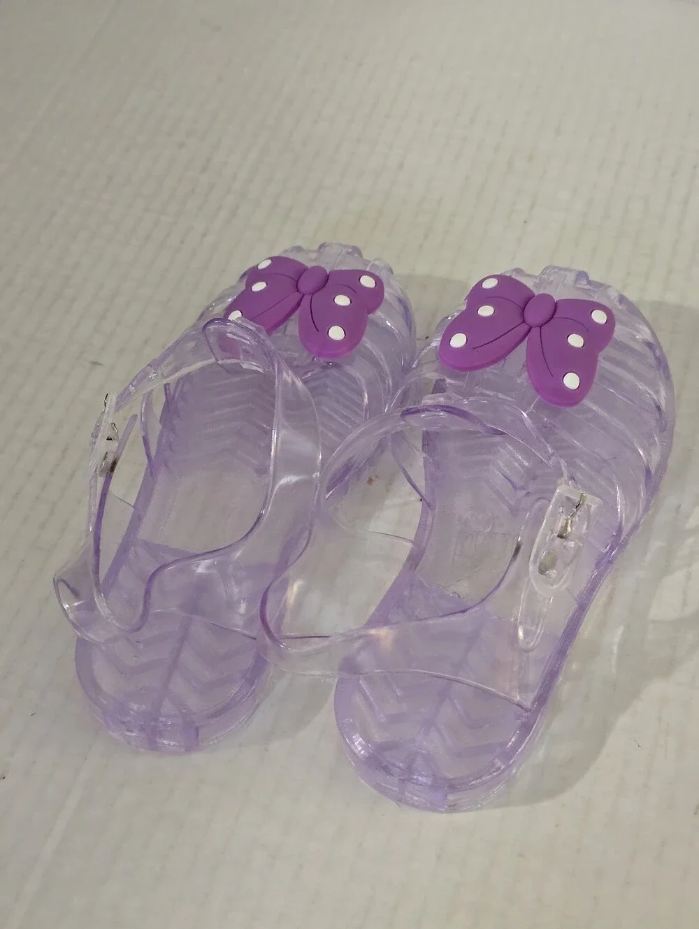 Girls Clear Jelly Sandals Purple Polka Dot Bow Buckle Summer Beach Shoes Size 29